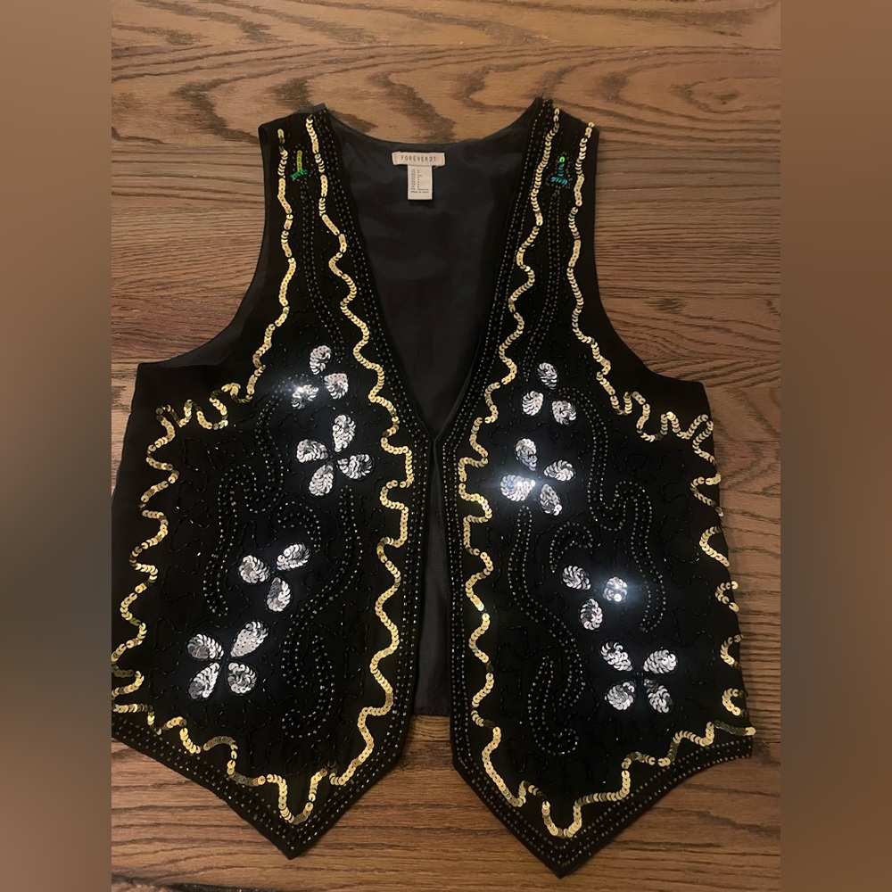 Metallic Sequin Holiday black Vest